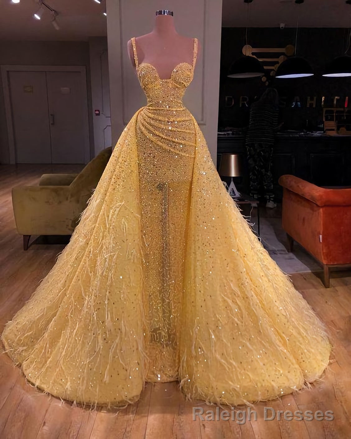 Elegant Tulle Ball Gown Prom Dresses, Long Yellow Evening Gown Main image
