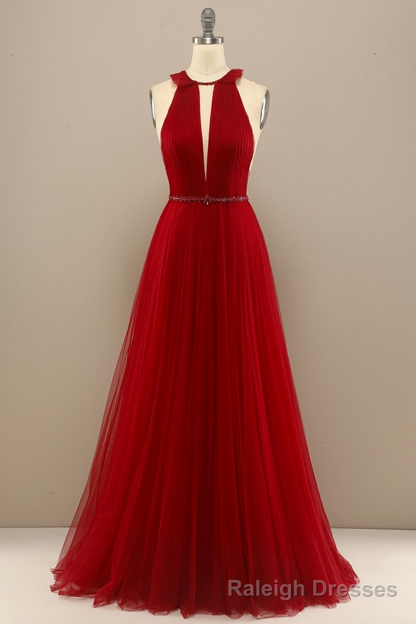 Red Pleated Long Chiffon Prom Dress Secondary image