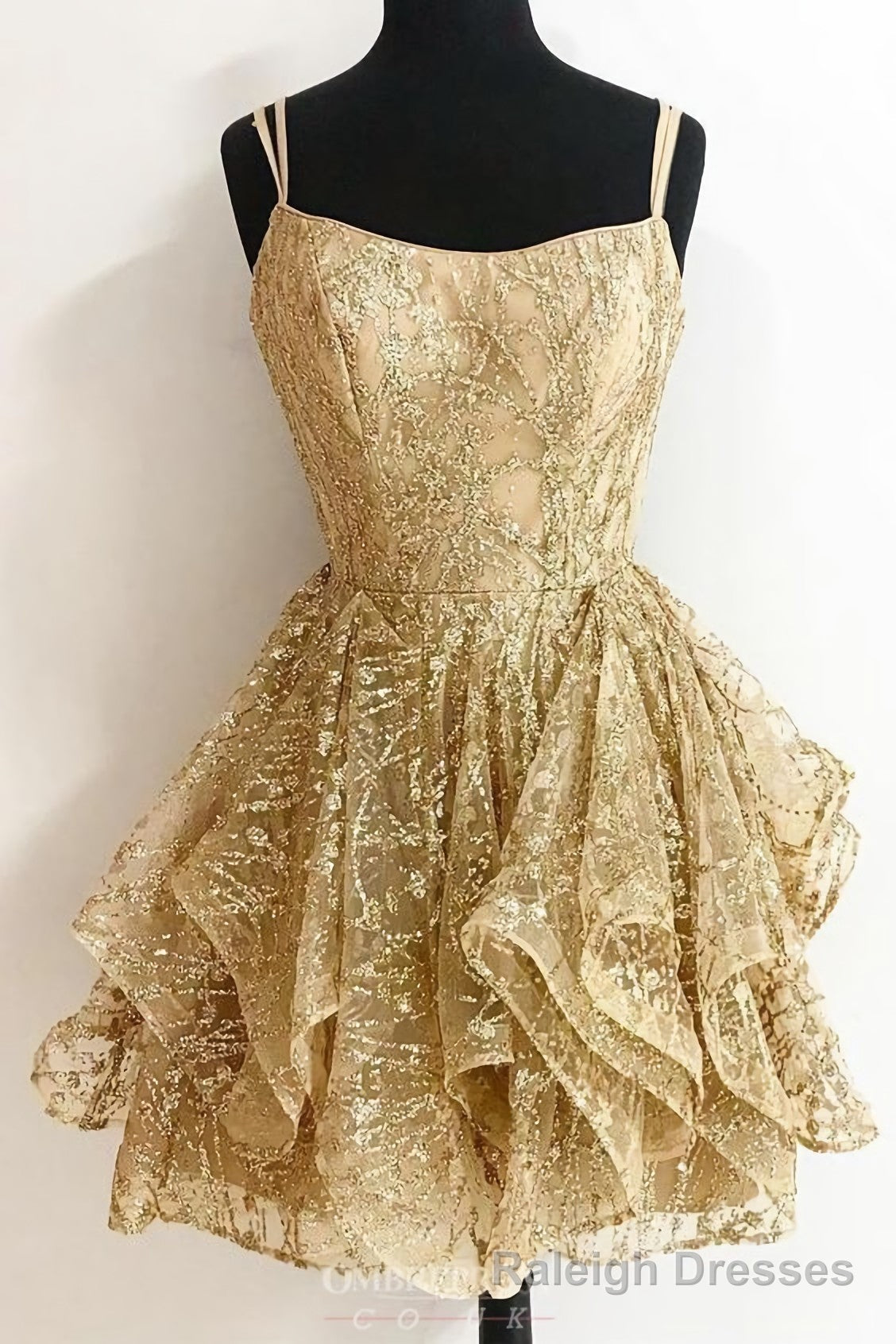 A Line Sequins Gold Short Homecoming Dresses, Glitter Cocktail Party Dress Main image