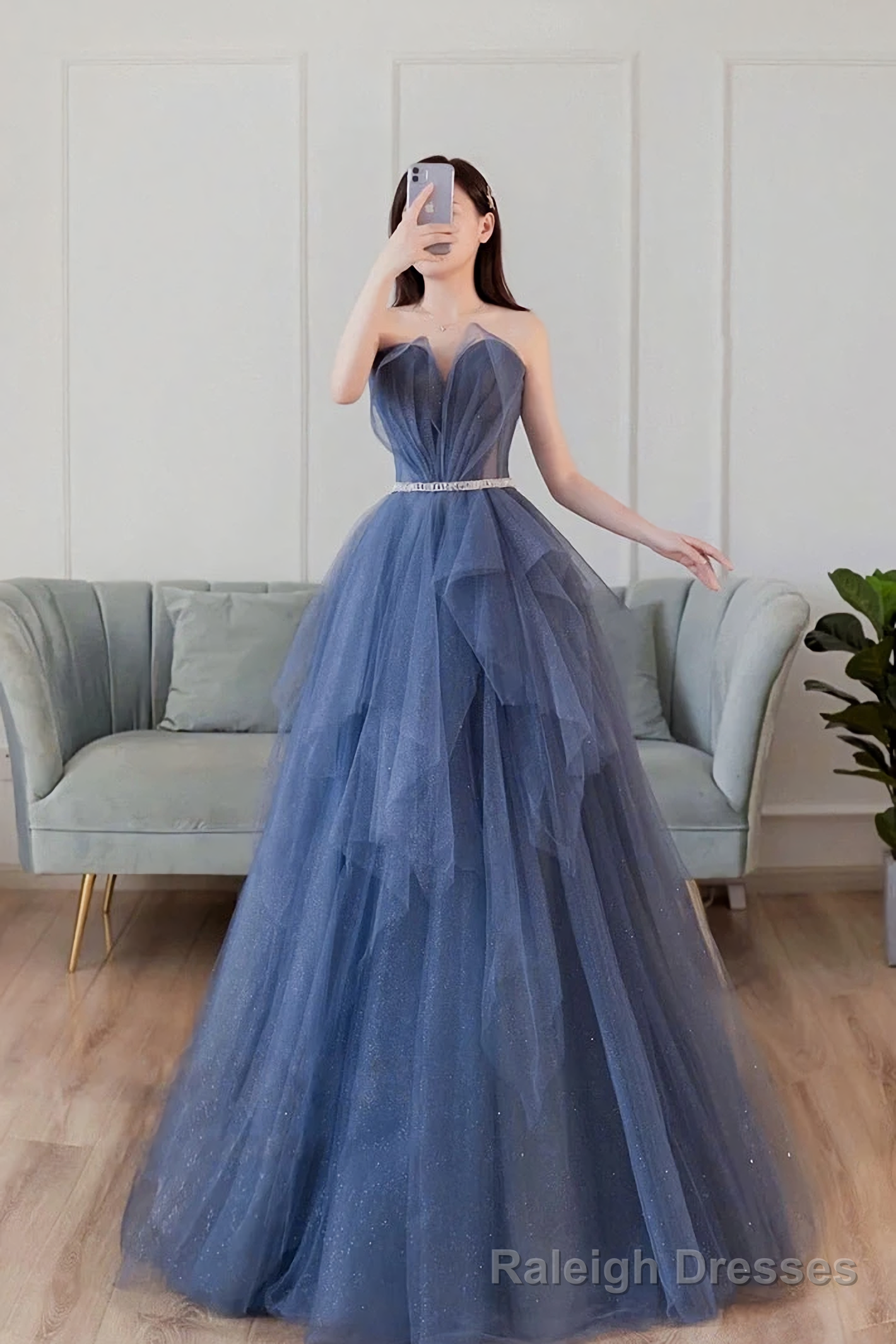 Blue Sweetheart Neck Tulle Long Prom Dress, Blue Tulle Formal Dress Main image