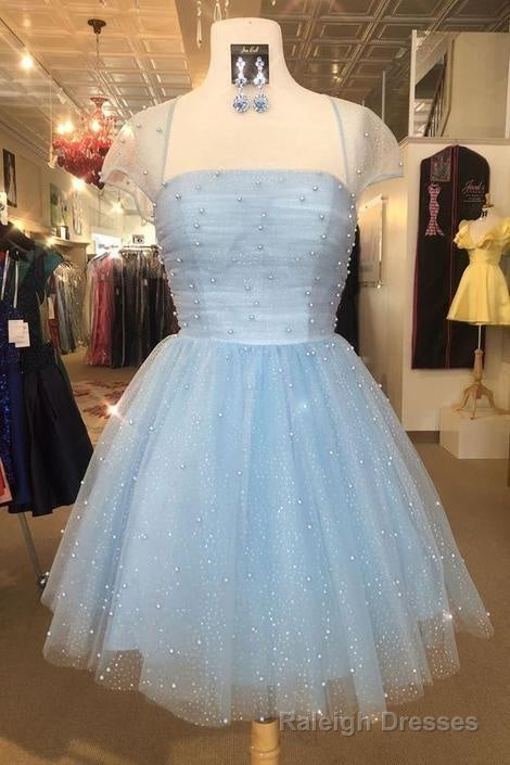 Cute Light Sky Blue with Cap Sleeves Homecoming Dresses Main image