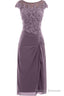 knee length mauve tight chiffon mother of the bride/prom dress with cap sleeves