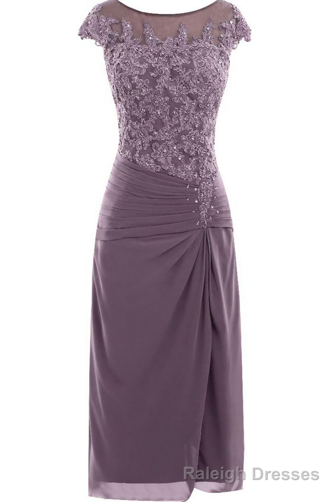 Knee Length Mauve Tight Chiffon Mother Of The Bride Prom Dress, With Cap Sleeves Main image
