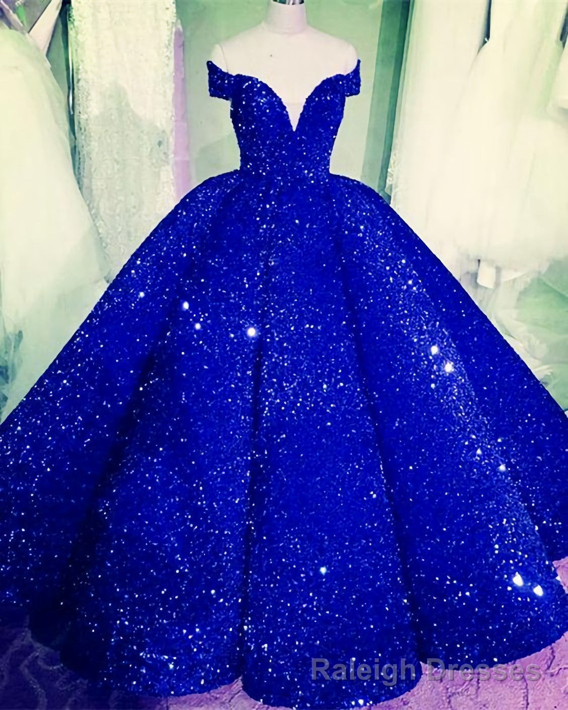 Sequin Ball Gown Dresses, Off The Shoulder Long Prom Dress Main image