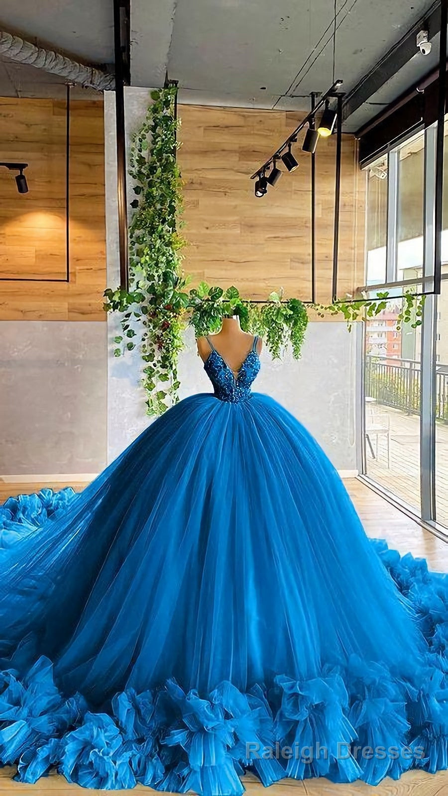 Elegant Blue Ball Gown Long Prom Dress Main image