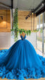 Elegant Blue Ball Gown Long Prom Dress