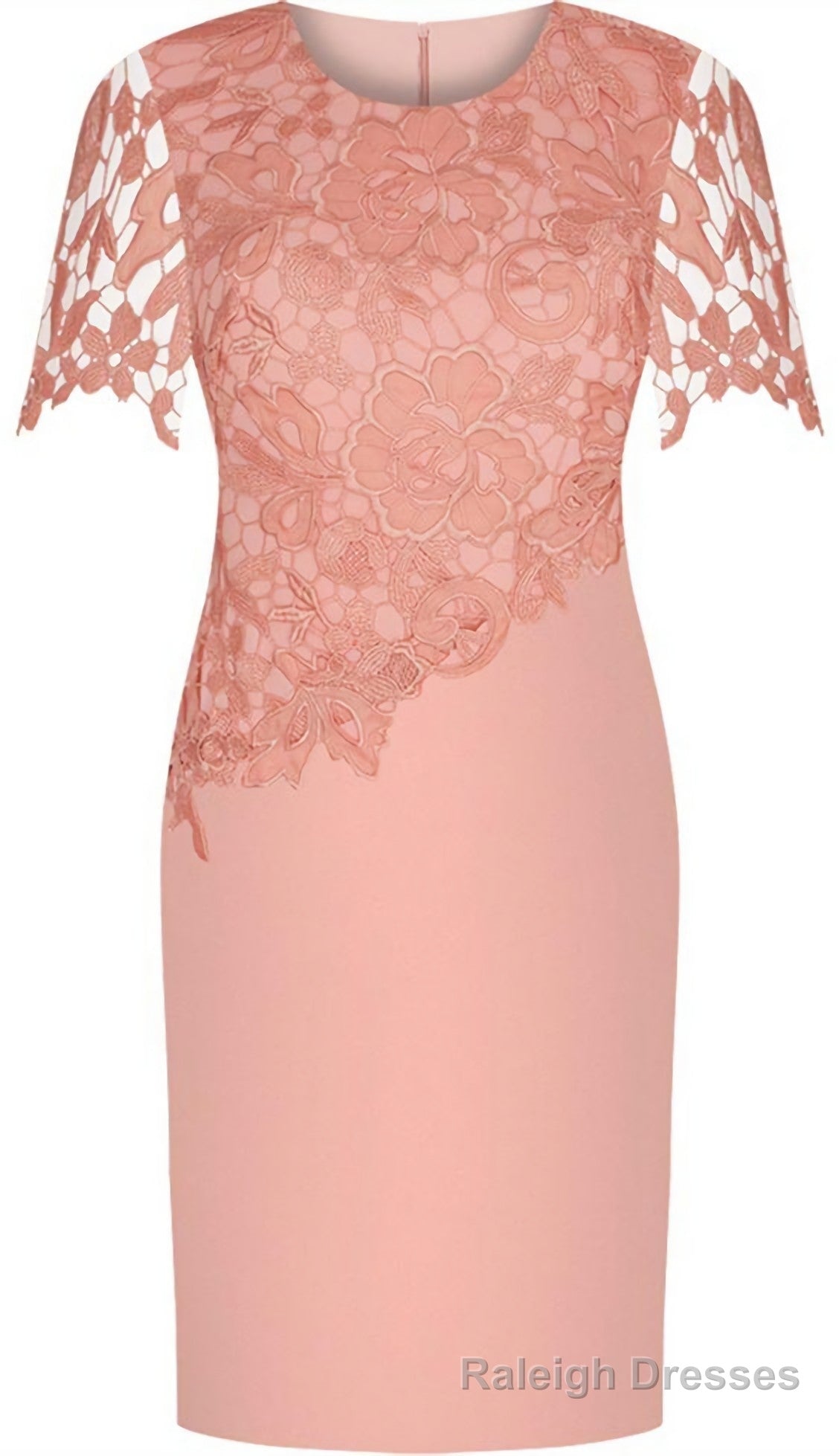 Sheath Round Neck Short Sleeves Prom Elastic Satin Short Mother Of The Bride Dress, With Lace Main image