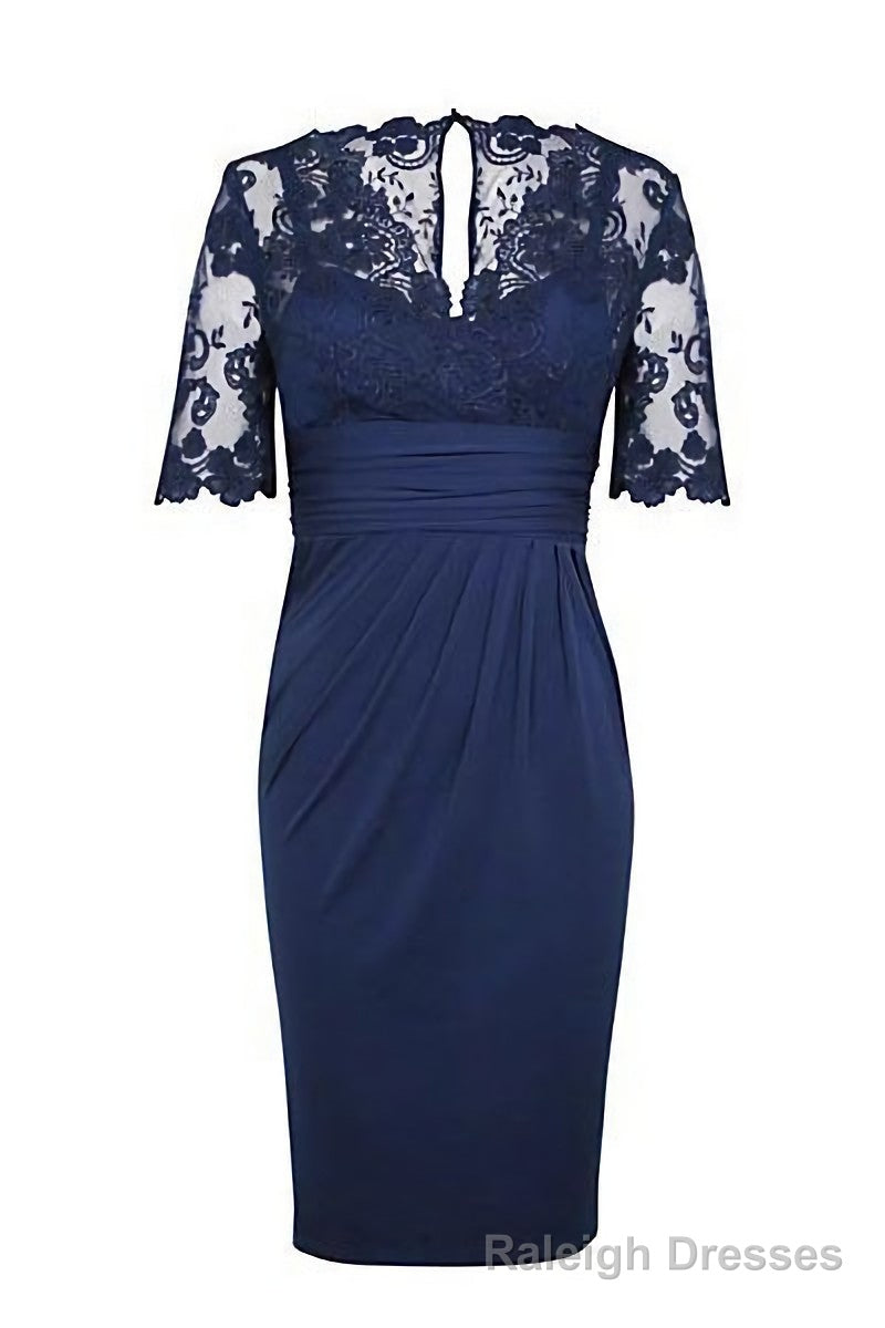 Eleagnt Short Sleeves Empire Navy Blue Short Mother Of The Bride Homecoming Dress Main image