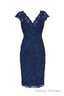 Sexy V Neck Navy Blue Lace Short Mother Of The Bride Dress, Homecoming Dress