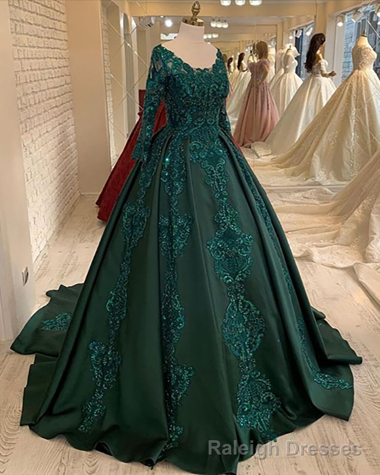 Long Sleeves Green Wedding Dress, Ball Gowns Prom Dress Main image