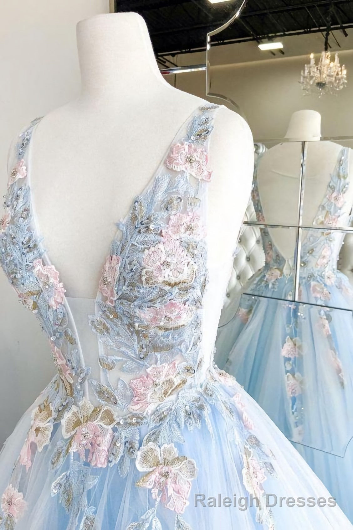 Baby Blue Prom Dress, With Embroidery Main image