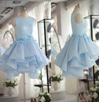 Light Blue Satin Organza Short Prom Dress, Cute Homecoming Dress
