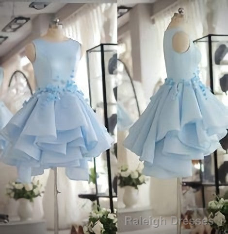 Light Blue Satin Organza Short Prom Dress, Cute Homecoming Dress