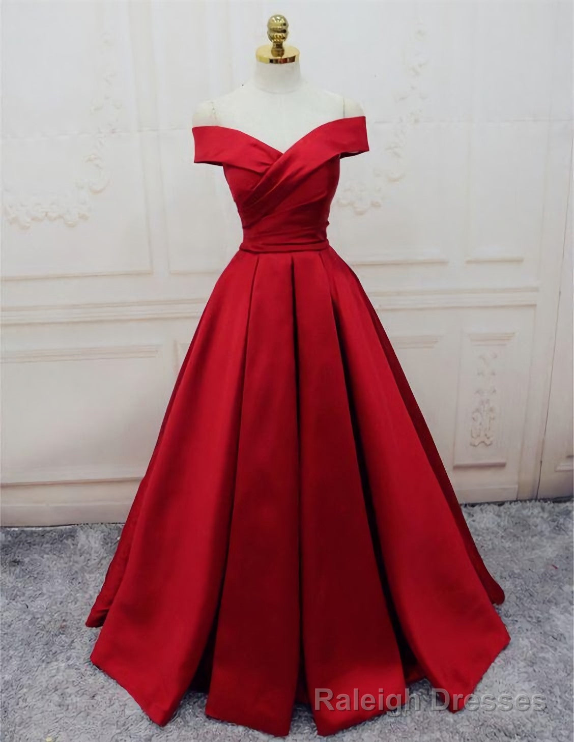 Evening Dresses, A Line Princess Prom Dresses, Long Party Dresses, Off The Shoulder Red Long Satin Party Dress Secondary image