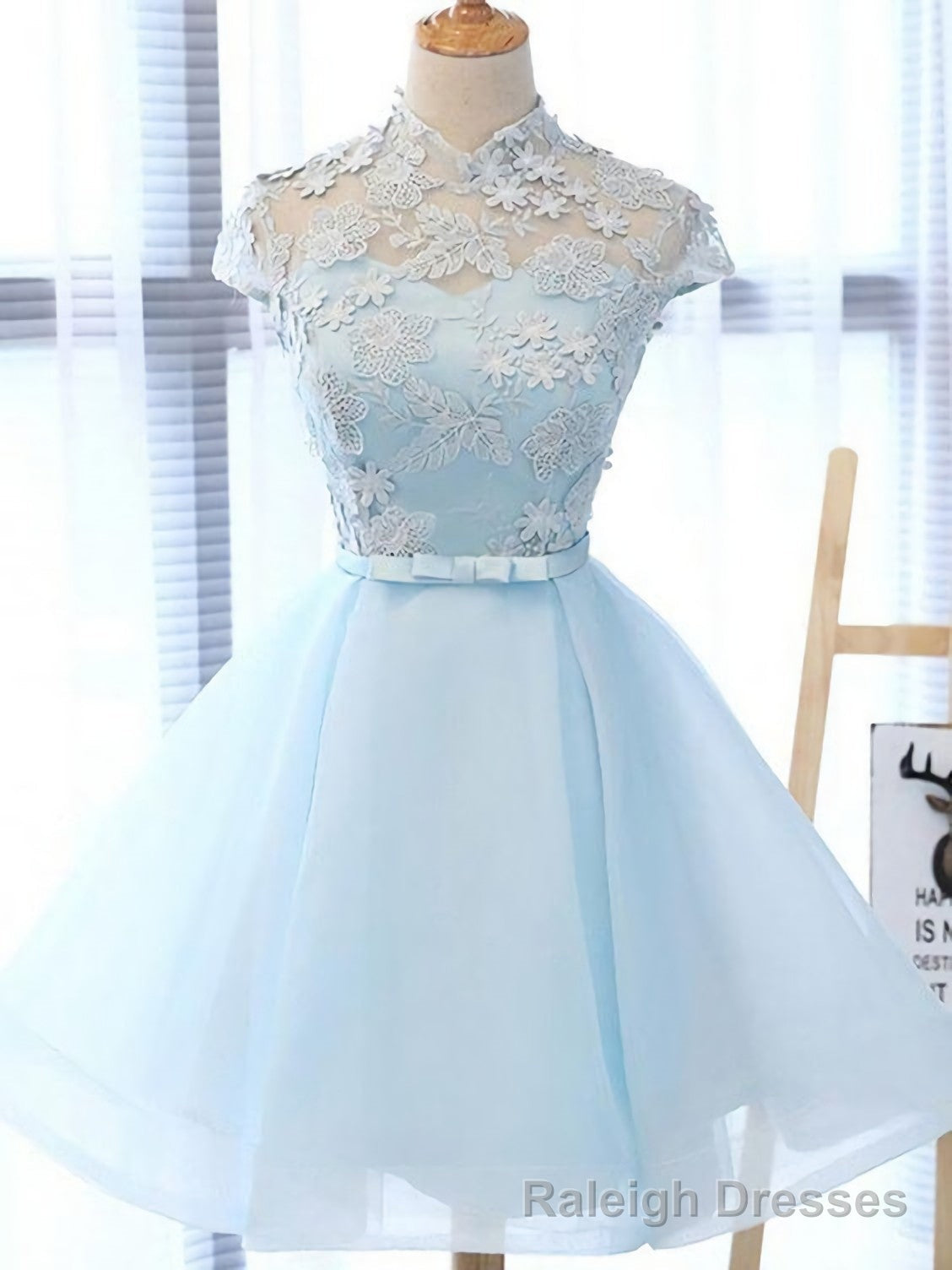 Chic Light Sky Blue Homecoming Dress, Tulle High Neck Homecoming Dress, Prom Dress Secondary image