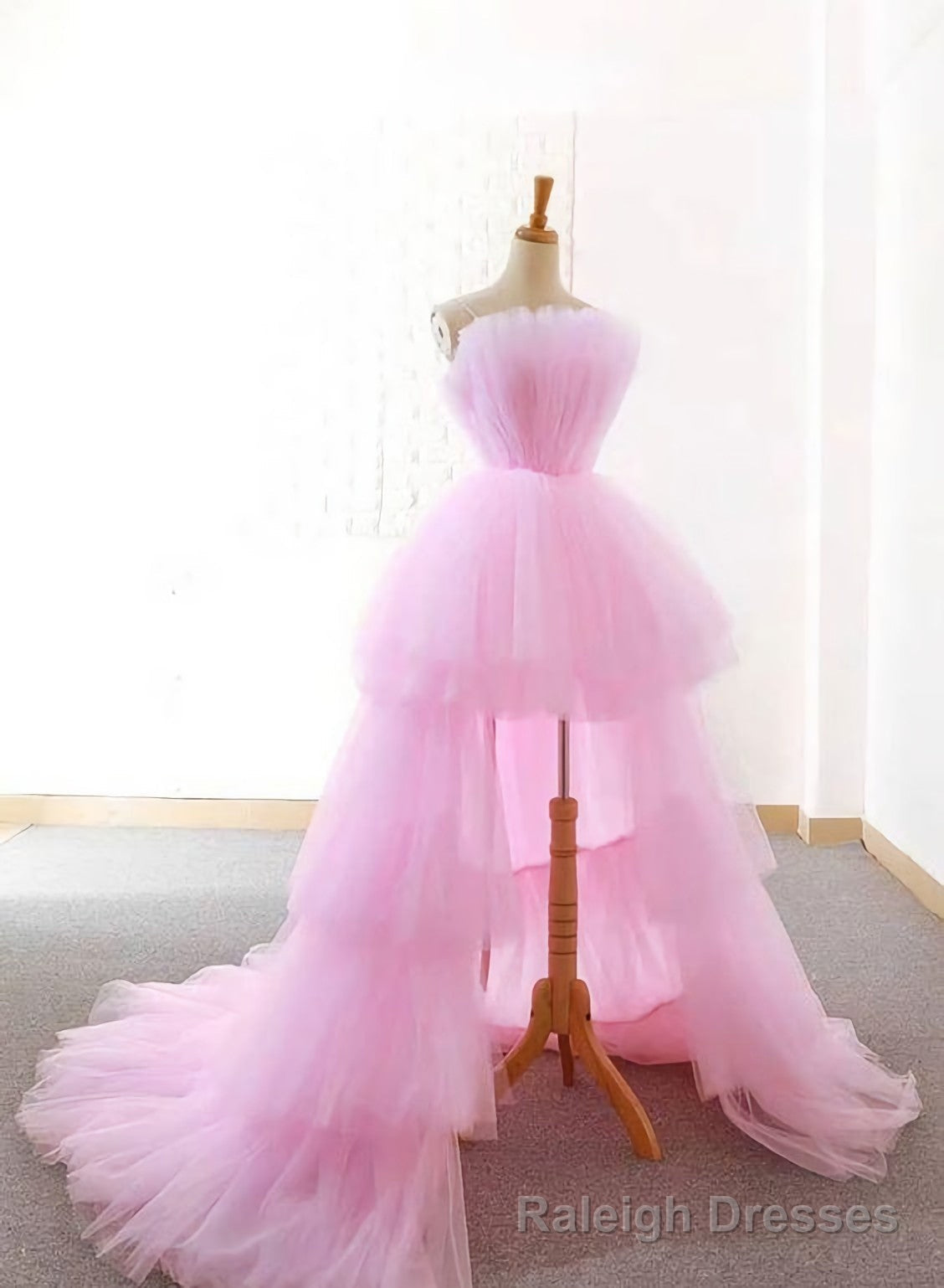 New Arrival High Low Pink Prom Dresses, With Ruched Evening Dresses Main image