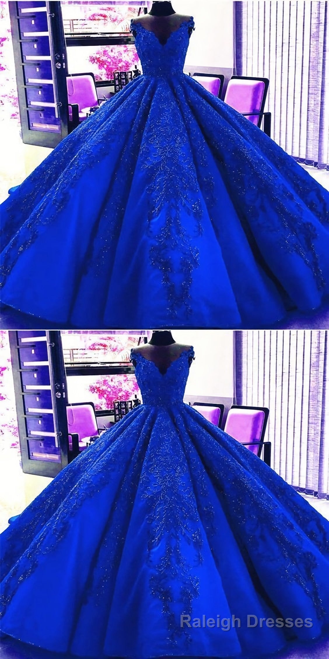 Gorgeous Royal Blue Appliques Beads Quinceanera Dresses, Formal Ball Gown Prom Dress