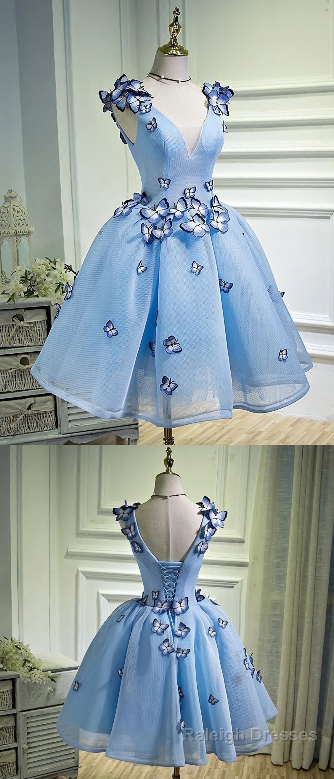 Sky Blue Butterfly Short Homecoming Dress, Party Dresses Main image