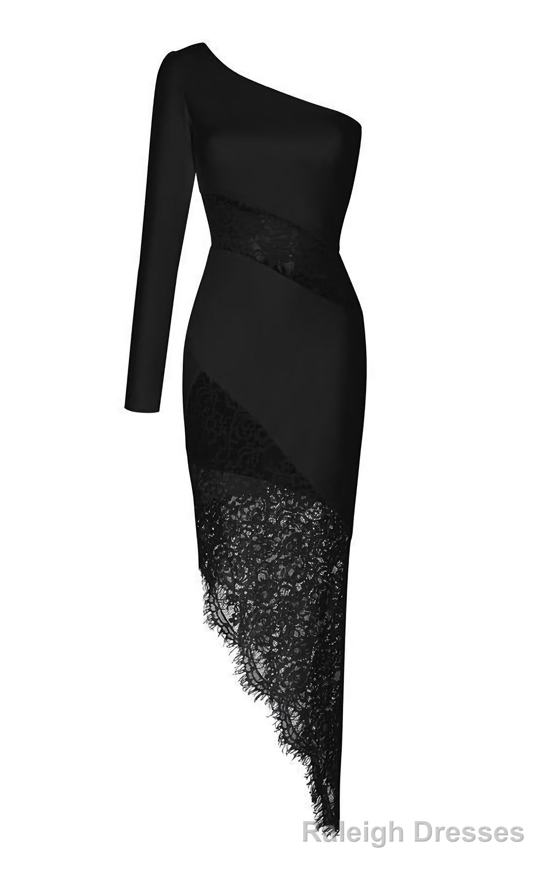 One Shoulder Crepe And Lace Midi Prom Dress Main image