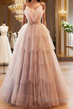 Champagne A-Line Beading Sequin Long Prom Dress, Champagne Formal Dress