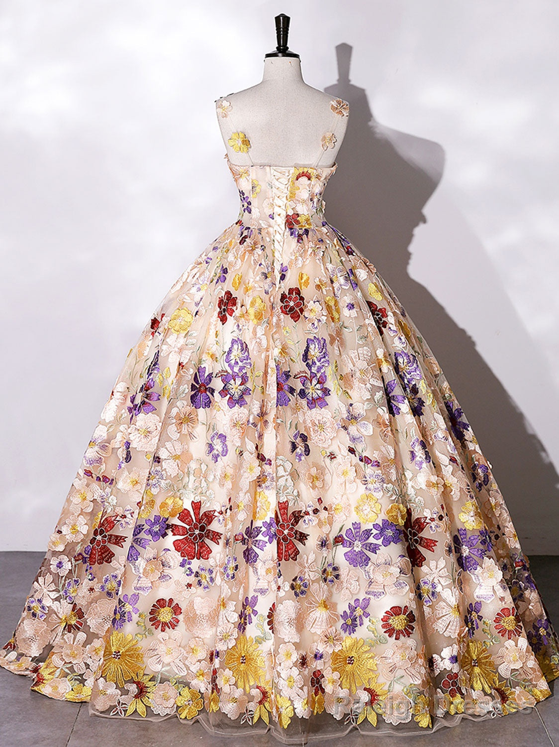 Champagne A-Line Flowers Long Prom Dress, Champagne Sweet 16 Dress Secondary image