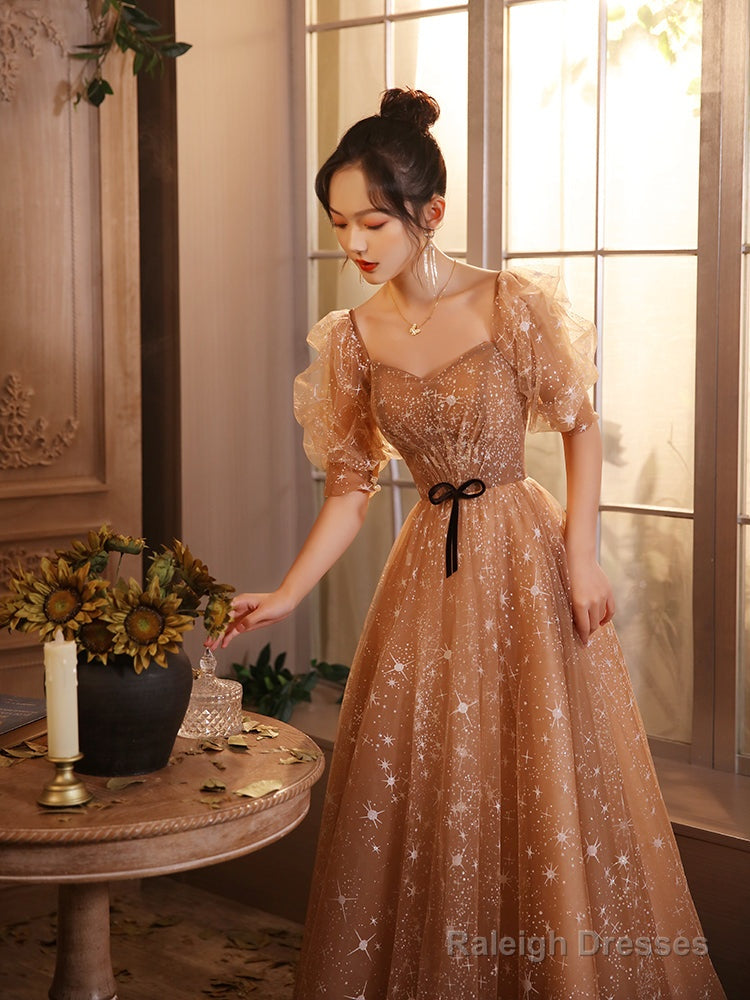 Champagne A-Line Off Shoulder Sweetheart Long Party Dress, Simple Prom Dress