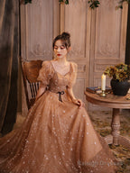 Champagne A-Line Off Shoulder Sweetheart Long Party Dress, Simple Prom Dress