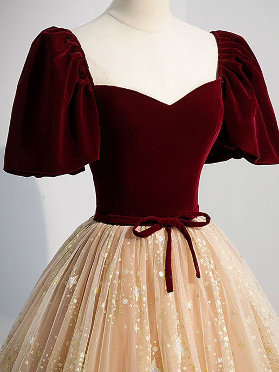 Champagne A Line Tulle Long Formal Prom Dress, Champagne Prom Dress