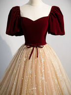 Champagne A Line Tulle Long Formal Prom Dress, Champagne Prom Dress