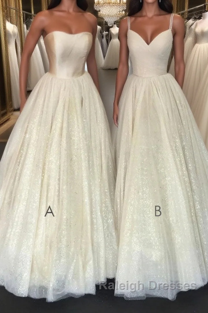 Champagne A Line tulle Prom Dresses Long champagne Prom Dresses
