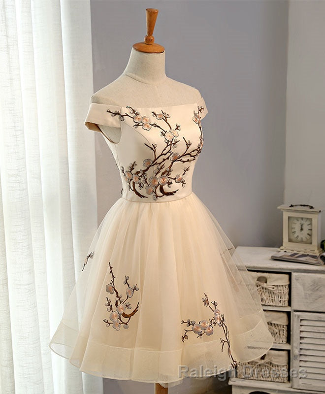 Champagne A Line Tulle Short Prom Dress, Homecoming Dress Secondary image