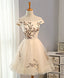 Champagne A Line Tulle Short Prom Dress, Homecoming Dress