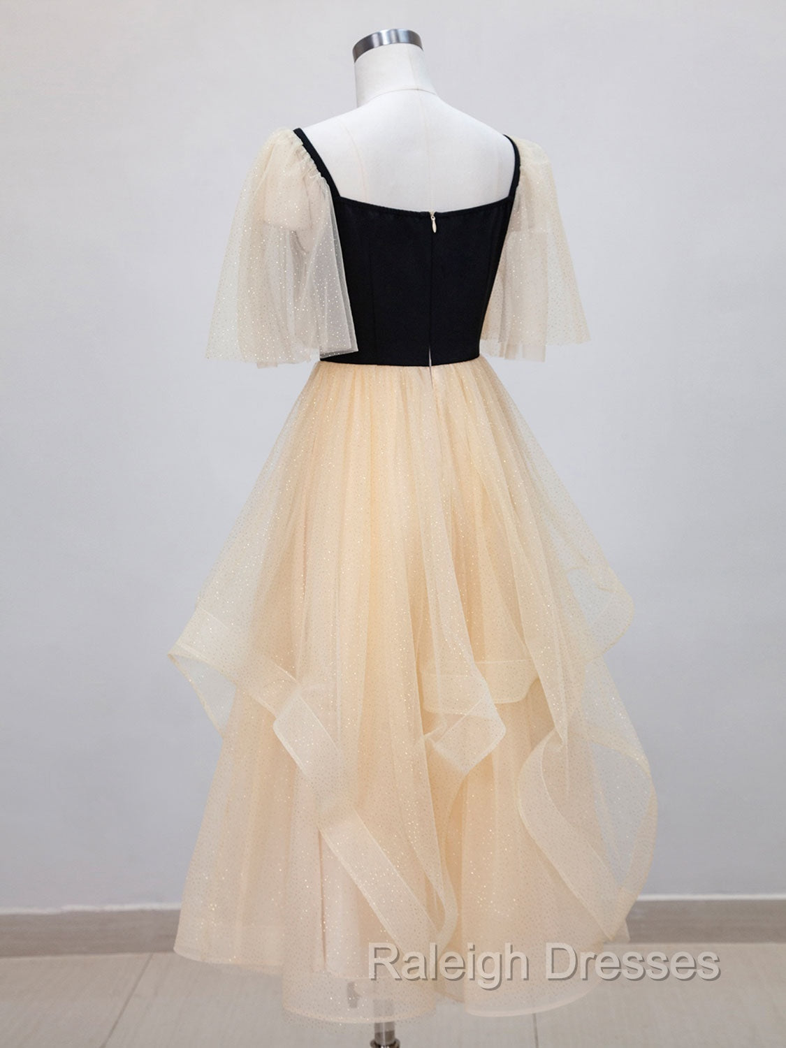 Champagne A-Line Tulle Short Prom Dresses, Champagne Formal Dress Secondary image