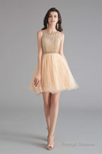 A-Line Tulle Sleeveless Beading Homecoming Dresses