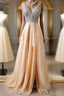 Champagne A-Line  V Neck Chiffon Long Prom Dress, Formal Dresses