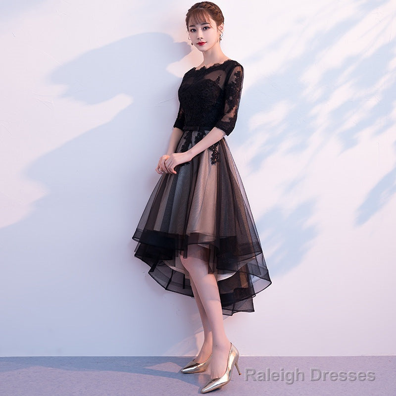 Champagne And Black High Low Short Sleeves Prom Dresses High Low Homecoming Dresses Prom Dress