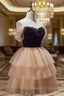 Champagne and Black Sweetheart Short Prom Dresses Tulle Homecoming Dresses