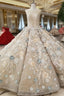 Champagne Ball Gowns Lace Flower Beading Sequins Wedding Dress