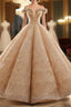 Champagne Ball Gowns Off The Shoulder Sequins Long Wedding Dress