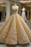 Champagne Ball Gown Sweetheart Appliques Prom Dress