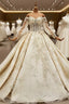 Champagne Ball Gown Tulle Appliques Beading Sequins Off the Shoulder Wedding Dress