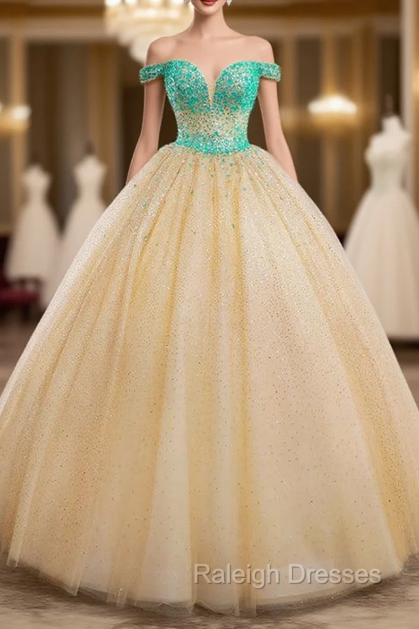 Champagne Ball Gowns Tulle Crystal Backless Wedding Dress
