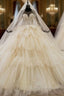 Champagne Ball Gowns Tulle Long Sleeve Appliques Beading Wedding Dress