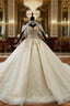 Champagne Ball Gown Tulle Sequins Off the Shoulder Beading Luxury Wedding Dress