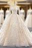 Champagne Ball Gown Tulle Seuqins Long Sleeve Prom Dress