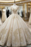 Champagne Ball Gown V-neck Backless Tulle Appliques With Beaded Wedding Dress