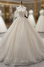 Champagne Ball Gowns V Neck Tulle Sequins Appliques Backless Wedding Dress