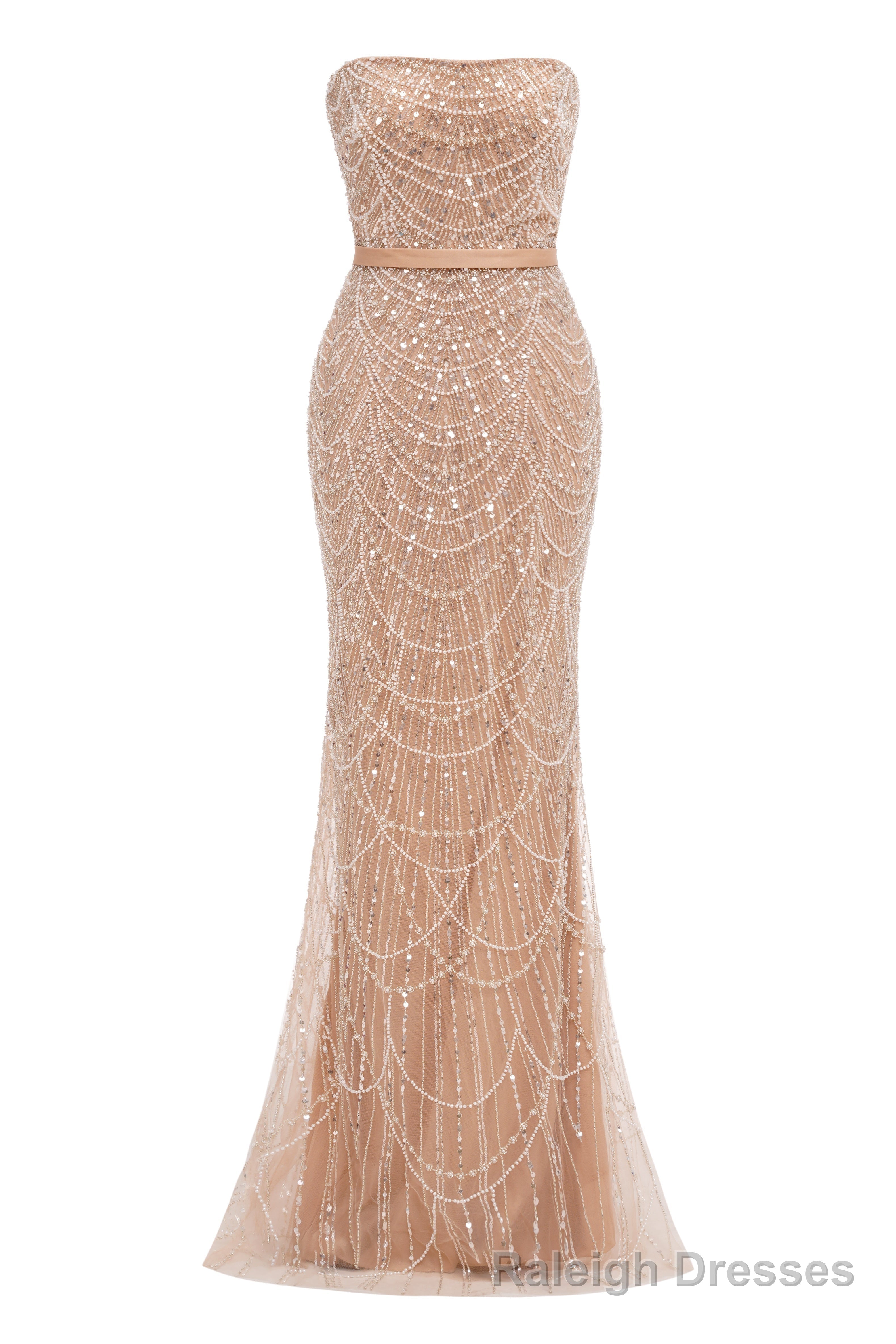 Grey Beading Prom Dresses Sweep Train High Neck Zipper Sleeveless Evening Dresses