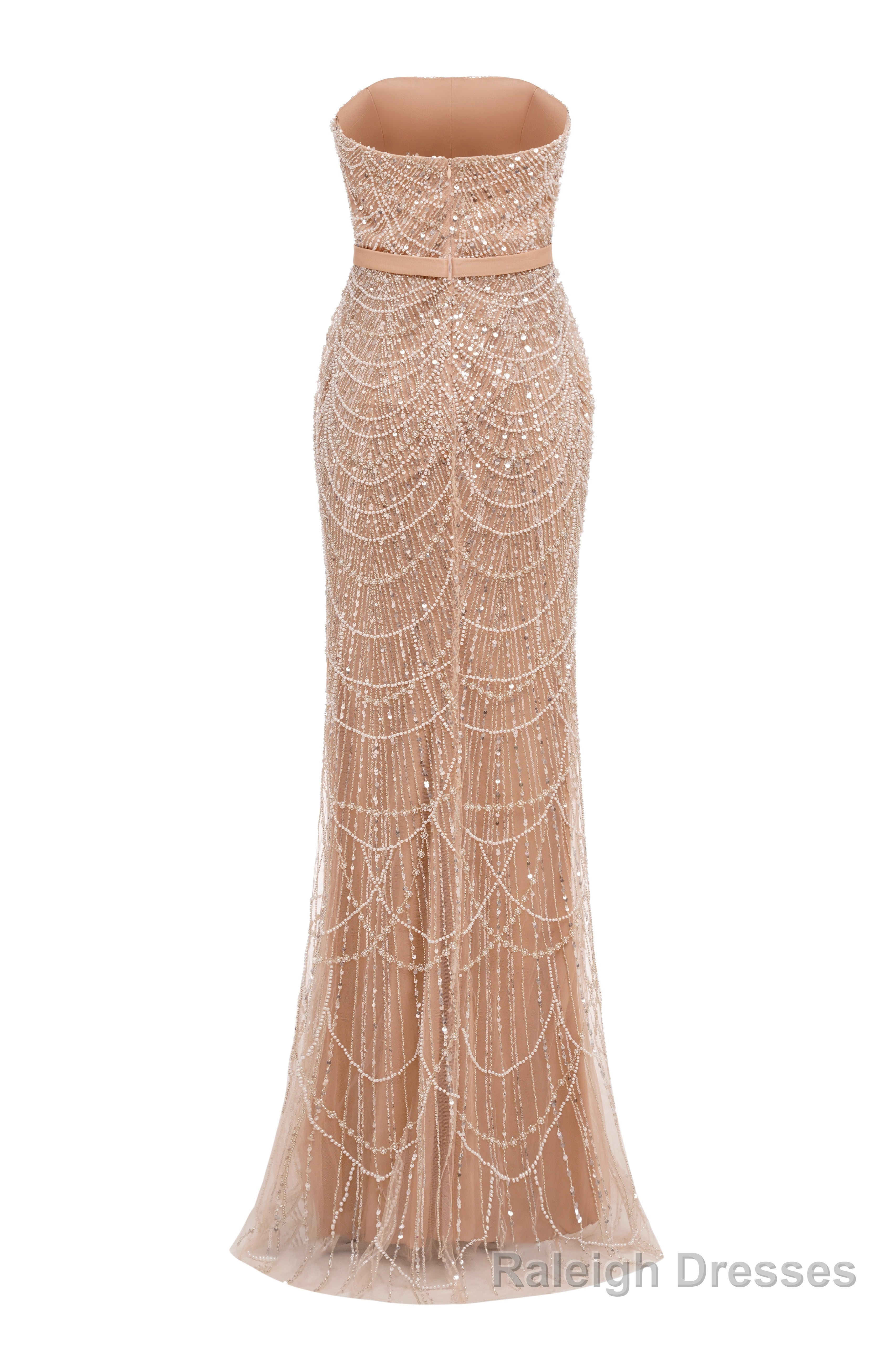 Champagne Beading Prom Dresses Sweep Train High Neck Zipper Sleeveless Fromal Dresses Secondary image
