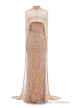 Luxury Pearls Beading Prom Dresses Sweep Train High Neck Zipper Sleeveless Evening Dresses